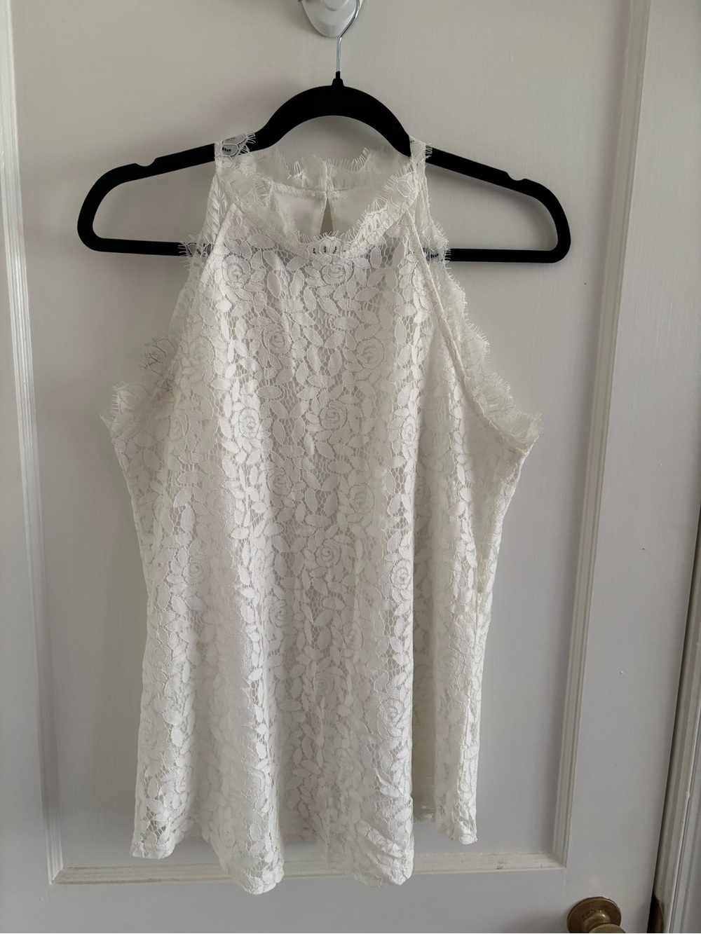 White Lace Halter Top- Lined -Large